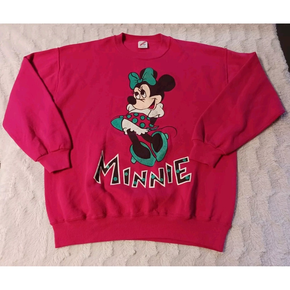 Vintage 80s Jerzees Disney Crew Neck Pink Sweatshirt Minnie Mouse Adult XL USA